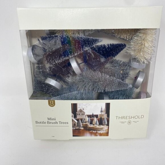 Target Threshold™ Christmas Set of 12 Mini Bottle Brush Trees Decor Grey Silver - Picture 2 of 7